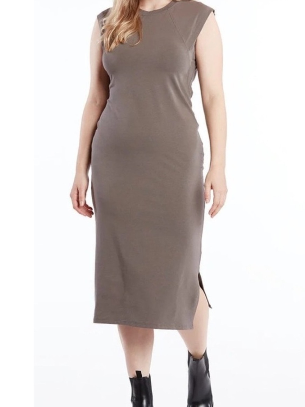 PUBLIC REC Go-To Midi Sleeveless T-Shirt Dress in Shadow Size Medium
